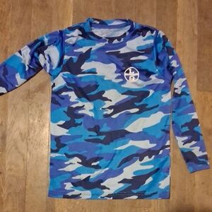 Kids Blue Camo Long-Sleeve Rashguard Swim Top